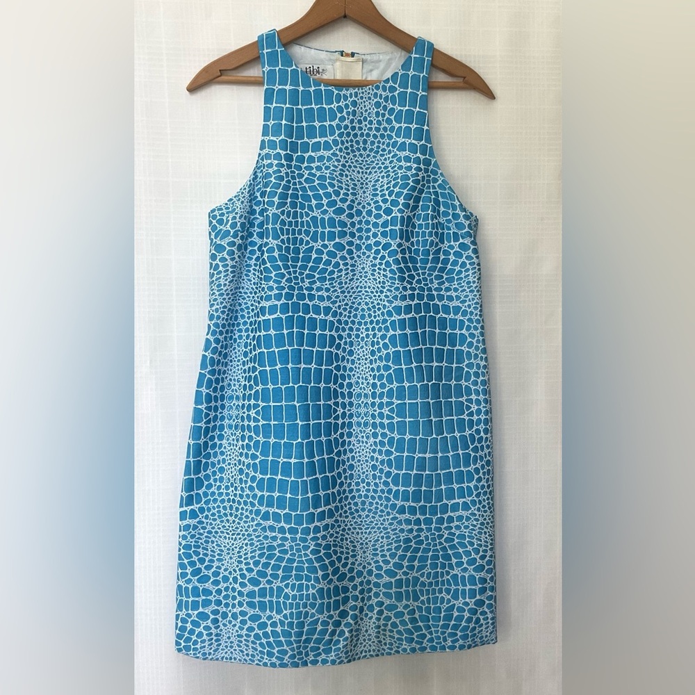 Tibi Teal and White crocodile inspired print dress